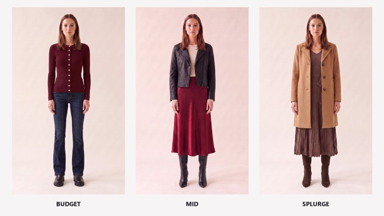 Three October date outfits at budget, mid and splurge prices